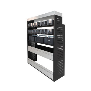 Aménagement PROVAN avec étagères ,bacs et mallettes  (gauche ou droite) pour Mercedes Sprinter 2018+ - vue de côté