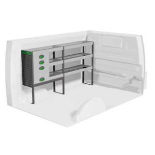 Aménagement pour Ford Custom 2012-2023 (gauche) avec tiroirs vue de face Aménagement pour Ford Custom 2012-2023 (gauche) avec tiroirs vue de face