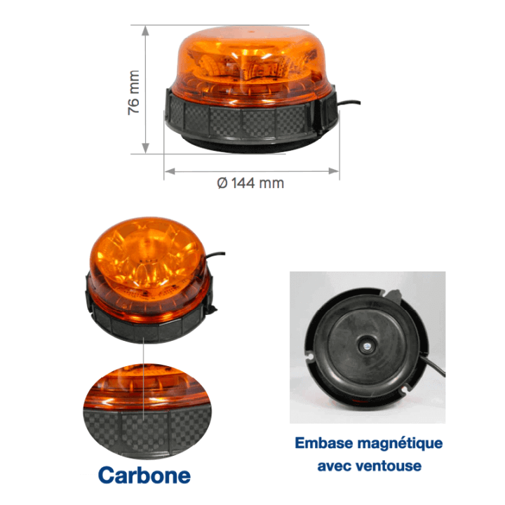 Gyrophare LED Orange Sans Fil – Rechargeable USB-C – Aimant Puissant – Pour Voiture, Urgence, Avertissement