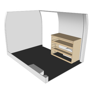 Etagère bois brut avec établie vue de face Toyota Proace Max 2024+