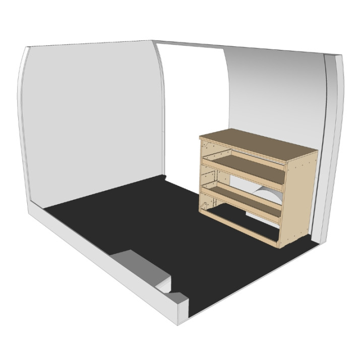 Etagère bois brut avec établie vue de face Toyota Proace Max 2024+