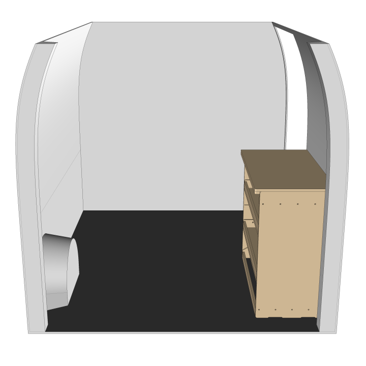 Etagère bois brut avec établie vue de face Mercedes Sprinter 2006-2018