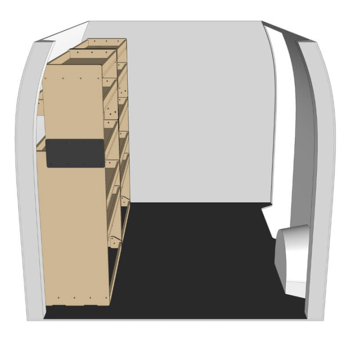 Etagère bois brut gauche vue de côté Mercedes Sprinter 2006-2018