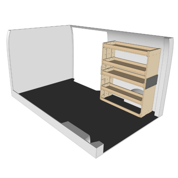 Etagère bois brut droit vue de face Citroen Jumpy 2016+ Etagère bois brut droit vue de face Citroen Jumpy 2016+
