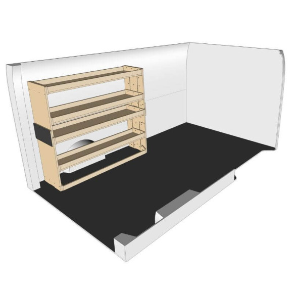 Etagère bois brut droit vue de face Opel Vivaro 2014-2019 Etagère bois brut droit vue de face Opel Vivaro 2014-2019