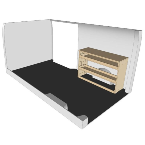 Etagère bois brut droit vue de face Peugeot Expert 2016+ Etagère bois brut droit vue de face Peugeot Expert 2016+