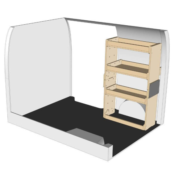 Etagère bois brut droit vue de face Peugeot Bipper 2008-2017 Etagère bois brut droit vue de face Peugeot Bipper 2008-2017
