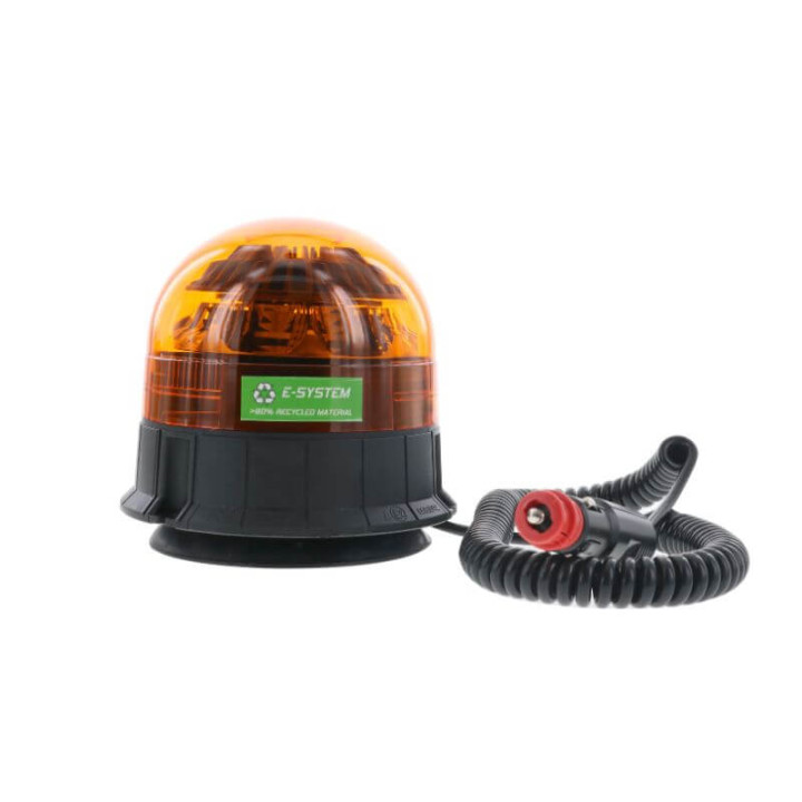 Gyrophare LED orange écologique E-VENUS avec cabochon en matériau recyclé, fixation magnétique et prise allume-cigare