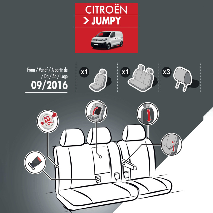 Housses de siège simili cuir pour Fiat Scudo 2022+ - avec accoudoirs et tablette (image non contractuelle)