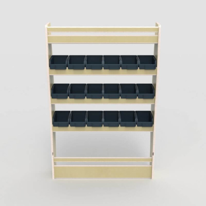 Étagère utilitaire en bois profondeur 22cm avec bacs moyens amovibles