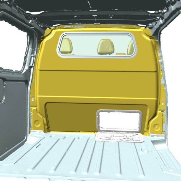 Cloison de séparation avec vitre. Visibilité arrière accrue et luminosité en cabine Volkswagen Transporter T7