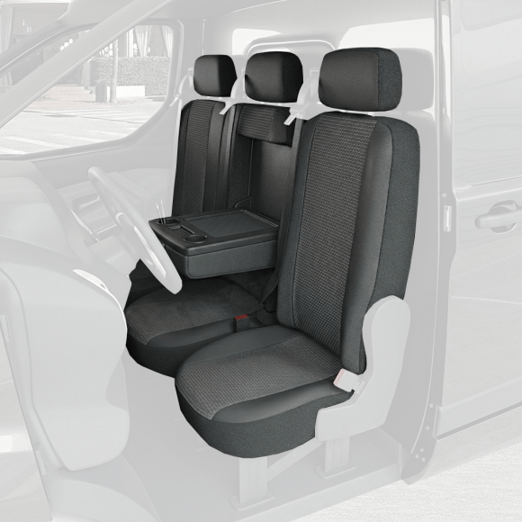 Housses de siège en tissu pour Volkswagen e-Transporter 2025+ un siège conducteur + un dossier passager 2 places avec tablette