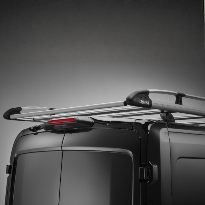 Galerie de toit aluminium gris pour Volkswagen e-Transporter 2025+ - vue de derrière - photo générique non contractuelle