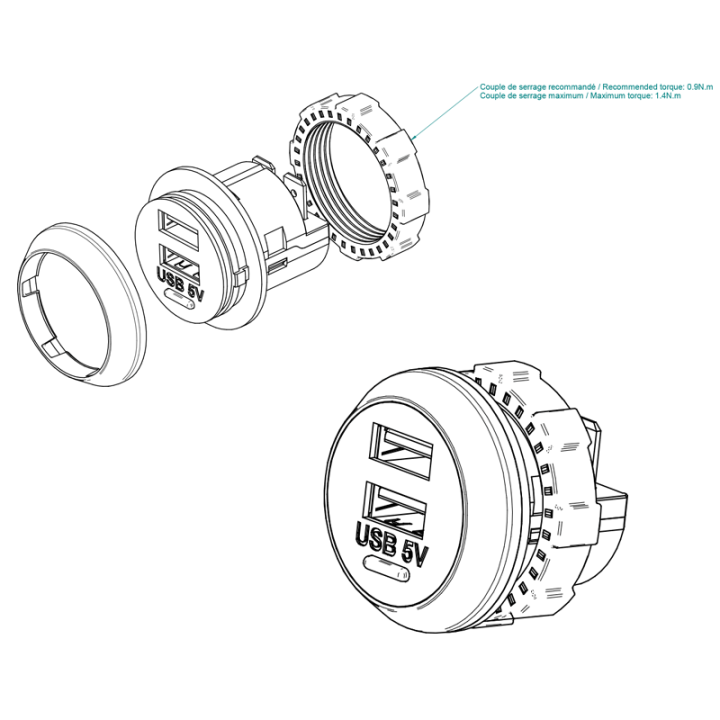 Plan de la prise USB ronde