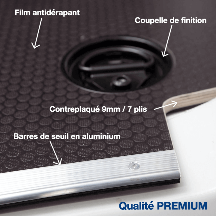 Habillage bois complet pour Opel Vivaro 2019+ Double Cabine - détail plancher avec film antidérapant brun