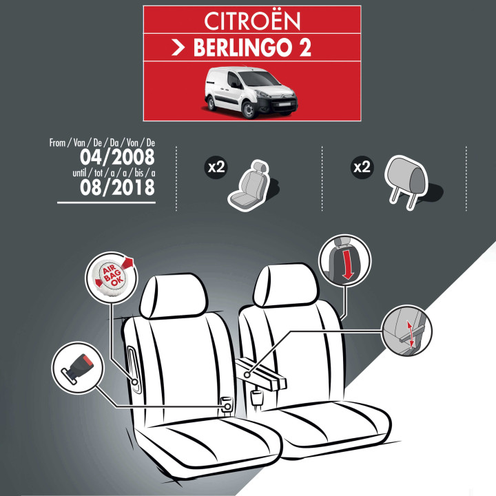 Housses de siège en tissu pour Citroen Berlingo II (2008-2018) - avec accoudoirs