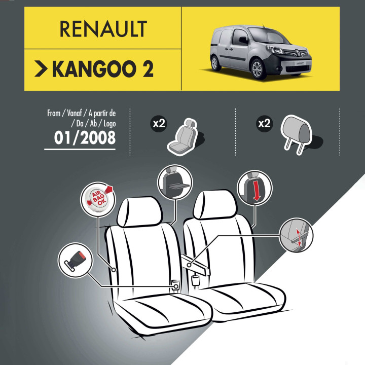 Housses de siège en tissu pour Renault Kangoo - avec accoudoirs et tablette