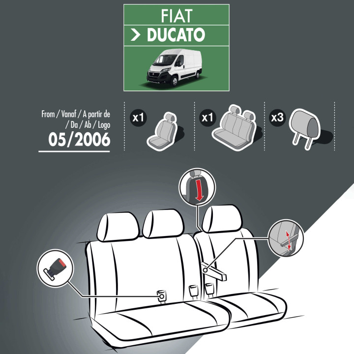 Housses de siège en tissu pour Fiat Ducato - avec accoudoirs