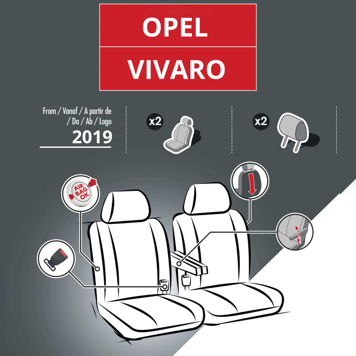 Housses de siège en tissu pour Opel Vivaro 2019+ - avec accoudoirs