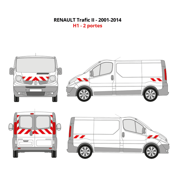 Kit de balisage rouge et blanc - Renault Trafic II Phase 1/2 2001-2014 H1 Classe A